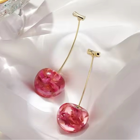 ◾️Red Flower Cherry Earrings - Picture 9 of 9